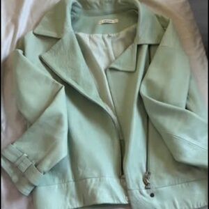 Pastel Green Leather Jacket by J Brand - Medium